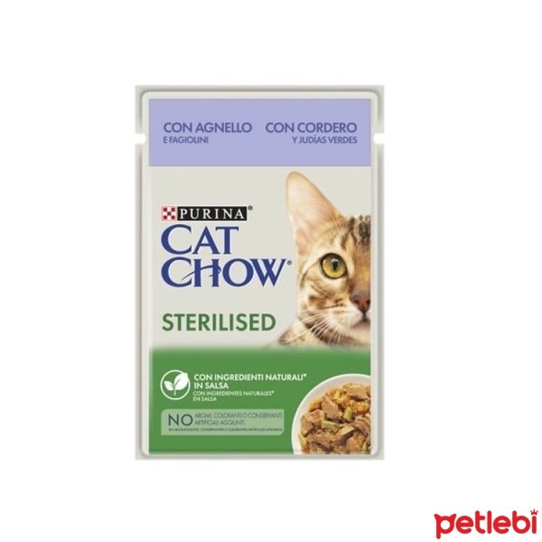 Cat Chow Pouch Sos İçinde Kuzu Etli ve Yeşil Fasulyeli Kısırlaştırılmış Kedi Konservesi 85gr