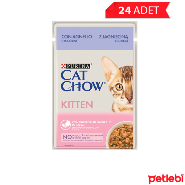 Cat Chow Pouch Sos İçinde Kuzu Etli ve Kabaklı Yavru Kedi Konservesi 85gr (24 Adet)