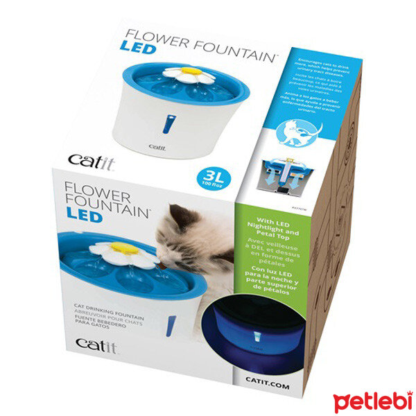 Catit Kediler için 2.0 Plastik Çiçek Tasarımlı Otomatik Işıklı Su Kabı 3lt