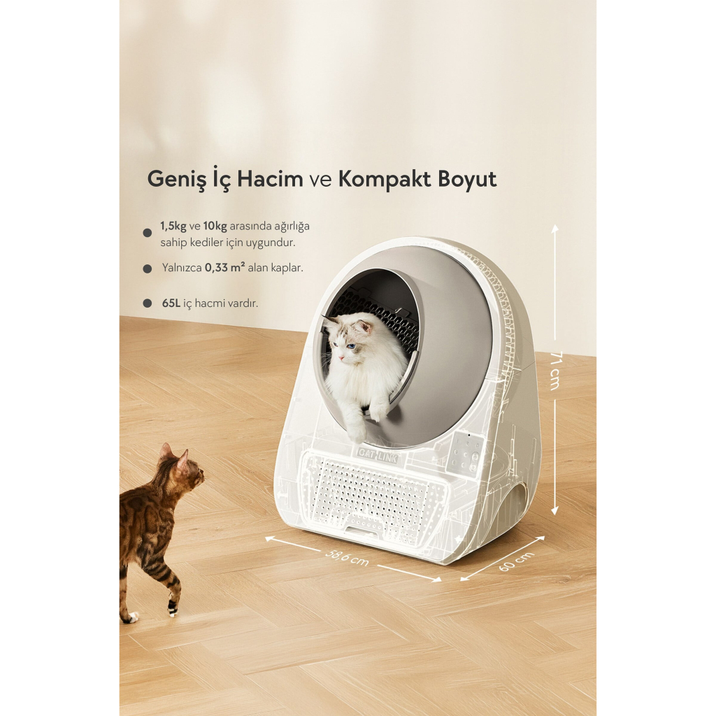 CATLINK Scooper Pro-X Luxury Yapay Zeka Destekli Otomatik Kedi Tuvaleti 65lt