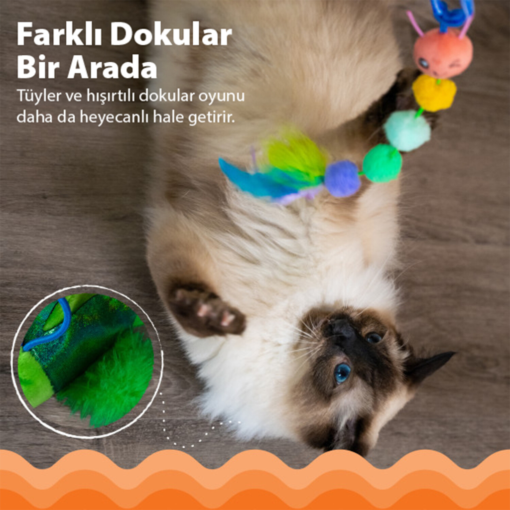 CATSTAGES Tail Teaser Ground Prey Catnipli Kedi Oltası 44,5cm (Yeşil)