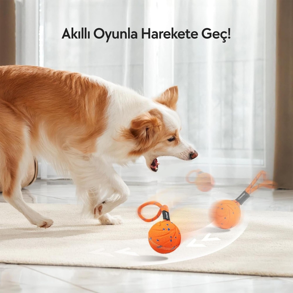 Cheerble İnteraktif İpli Top Köpek Oyuncağı 7cm (Turuncu)