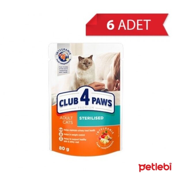 Club4Paws Premium Pouch Sos İçinde Tavuklu Kısırlaştırılmış Kedi Konservesi 80gr (6 Adet)