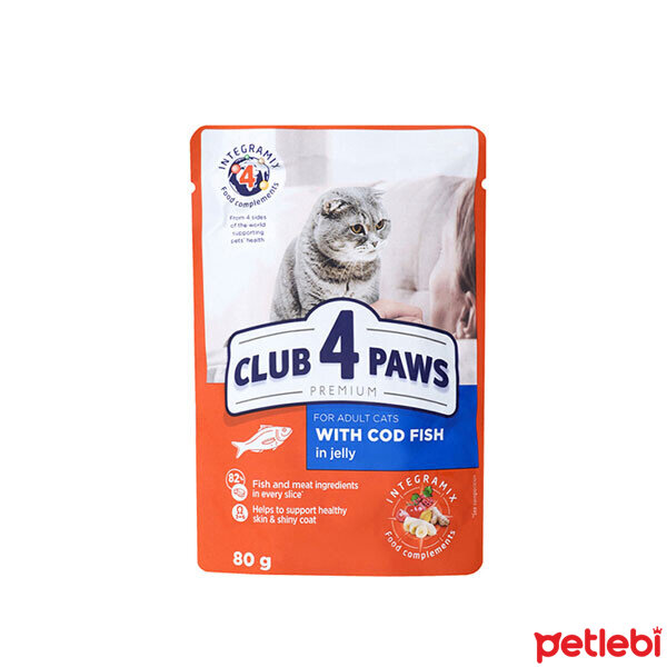 Club4Paws Premium Pouch Jöle İçinde Morina Balıklı Yetişkin Kedi Konservesi 80gr