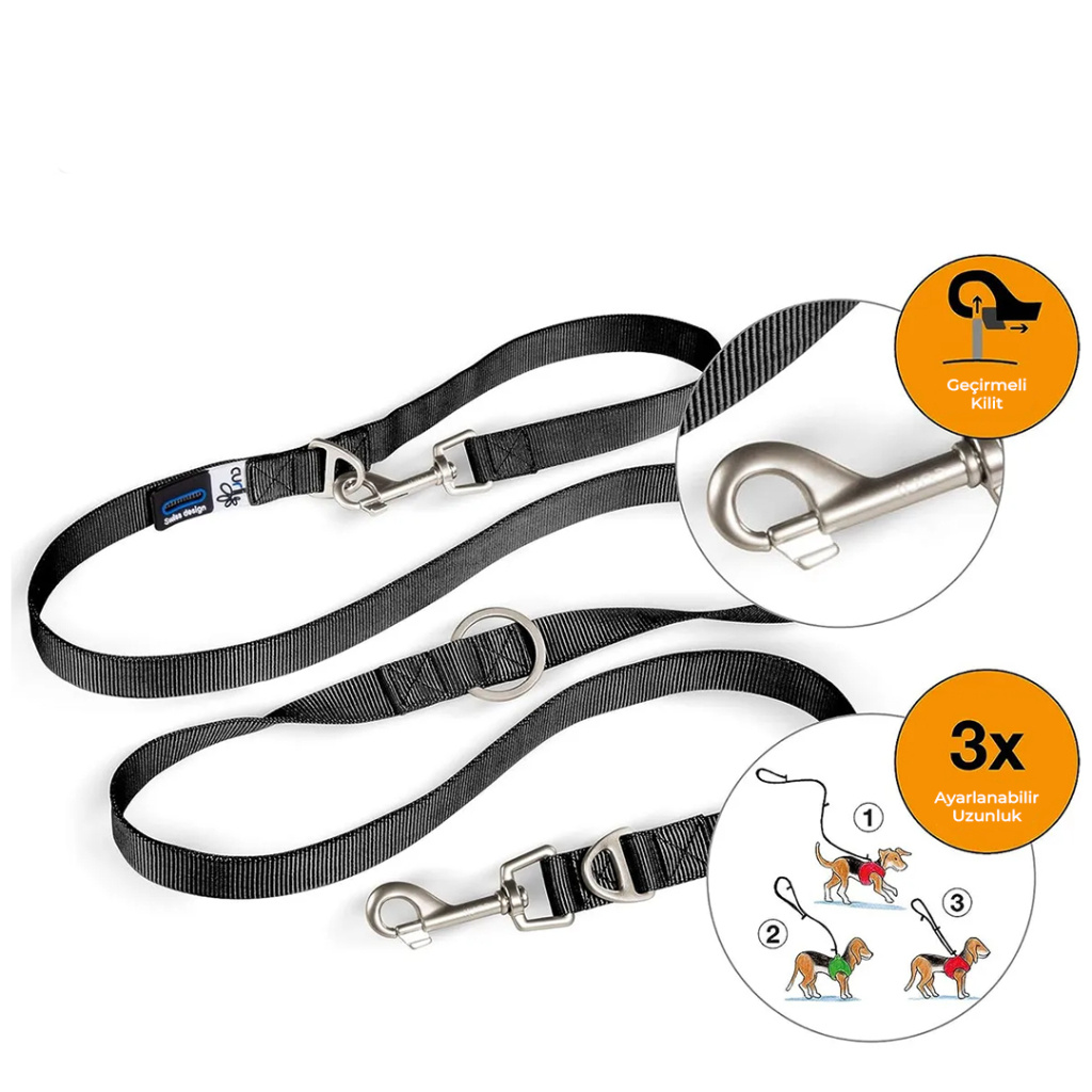 Curli Adjustable Köpek Gezdirme Kayışı 2m (Siyah) [M]