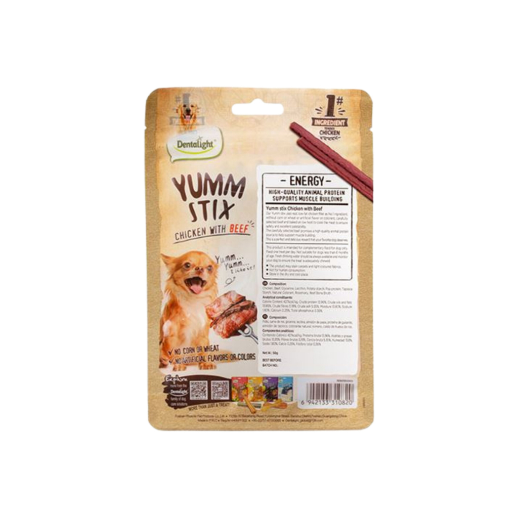 Dentalight Yumm Stix Tavuklu ve Sığır Etli Çubuk Köpek Ödül Maması 50gr