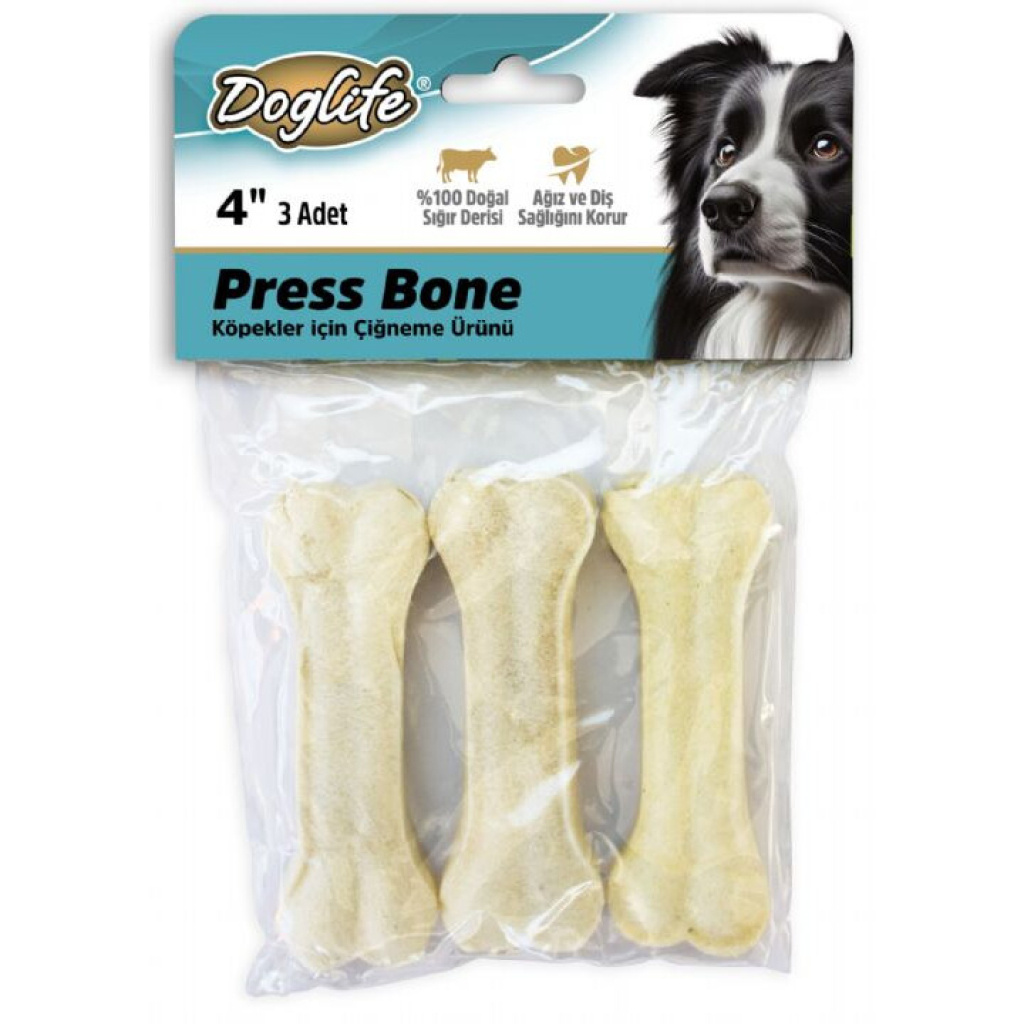 Doglife Beyaz Press Köpek Kemiği 10cm (3'lü)