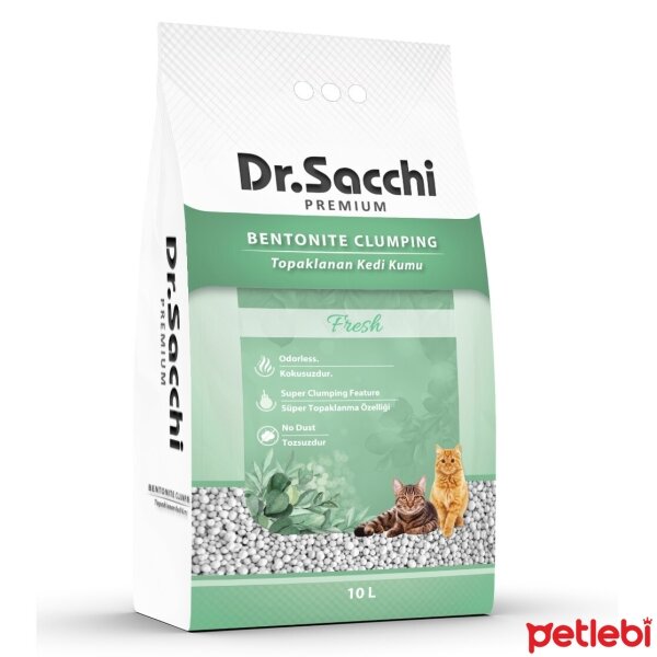 Dr. Sacchi Premium Fresh Süper Topaklanan İnce Taneli Kokusuz Bentonit Kedi Kumu 10lt