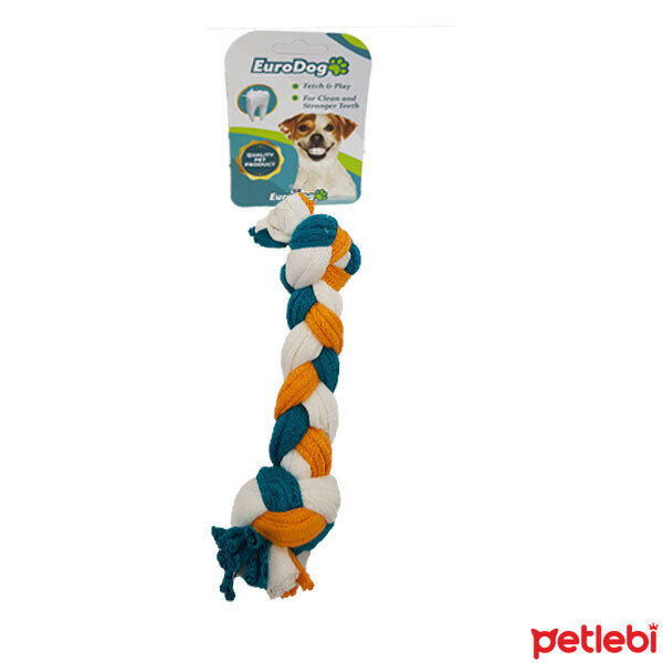 EuroDog Çift Düğümlü Diş İpi Köpek Oyuncağı 15cm (Turuncu-Yeşil-Beyaz)