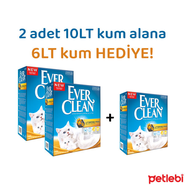 Ever Clean Litterfree Paws Patilere Yapışmayan Topaklanan Kedi Kumu 10lt (2 Adet) + 6lt HEDİYE!