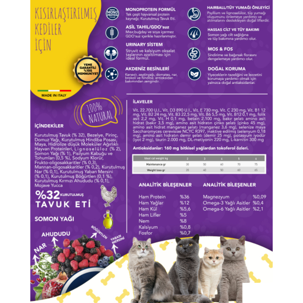 Exclusion Monoprotein Tavuklu ve Narlı Düşük Tahıllı Kısırlaştırılmış Kedi Maması 12kg