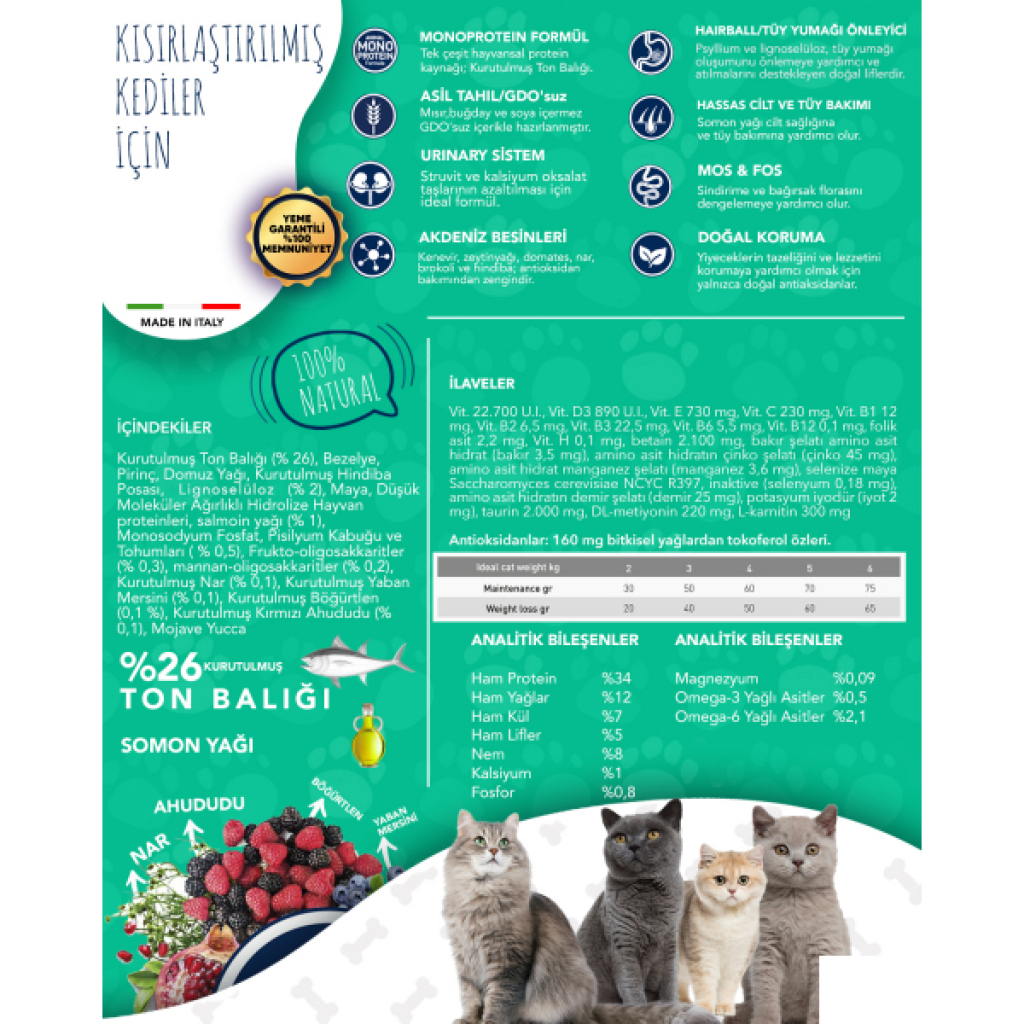 Exclusion Monoprotein Ton Balıklı ve Narlı Düşük Tahıllı Kısırlaştırılmış Kedi Maması 12kg