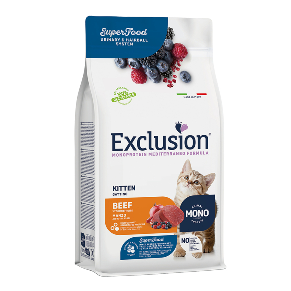 Exclusion Monoprotein Mediterraneo SuperFood Sığır Etli ve Kırmızı Meyveli Yavru Kedi Maması 12kg