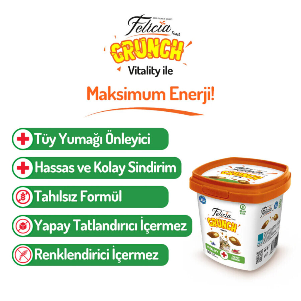 Felicia Vitality Crunch Sığır Etli Yaban Mersinli ve Sütlü Kedi Ödül Maması 100gr