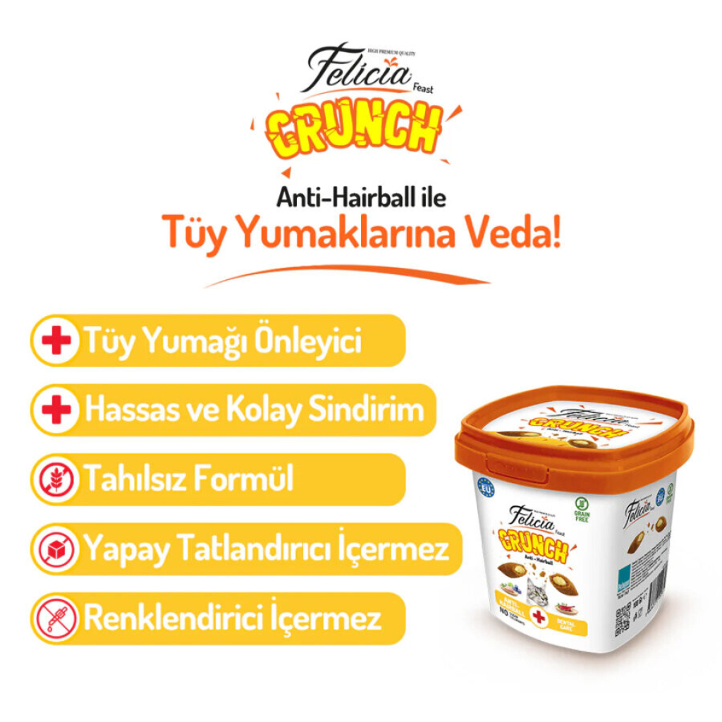 Felicia Crunch Hairball Tavuklu Yaban Mersinli ve Sütlü Kedi Ödül Maması 100gr