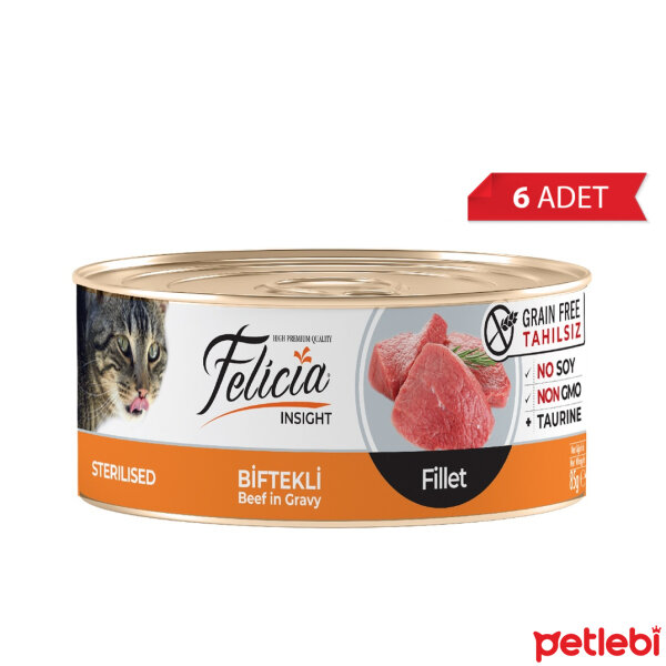 Felicia Fileto Biftekli Tahılsız Kısırlaştırılmış Kedi Konservesi 85gr (6 Adet)