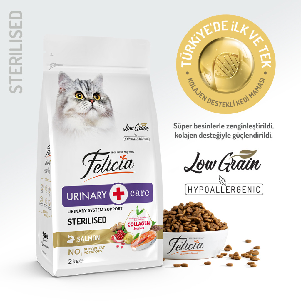 Felicia Hipoalerjenik Üriner Sağlığı İçin Somonlu Düşük Tahıllı Kısırlaştırılmış Kedi Maması 2kg