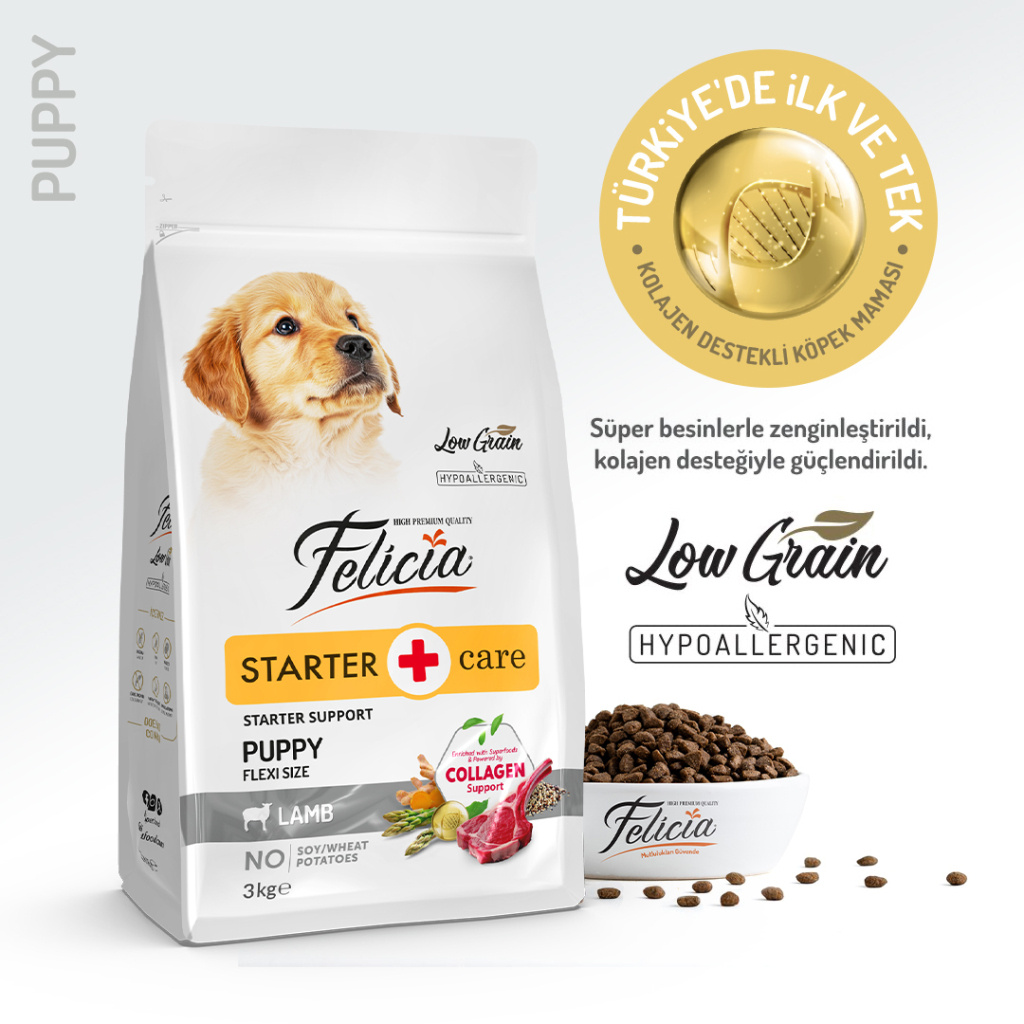 Felicia Hipoalerjenik Kuzulu Küçük/Orta Irk Düşük Tahıllı Yavru Köpek Maması 3kg