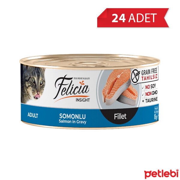 Felicia Fileto Somonlu Tahılsız Yetişkin Kedi Konservesi 85gr (24 Adet)