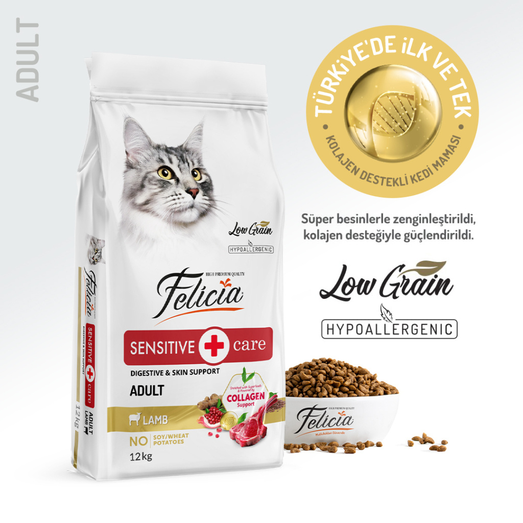 Felicia Hipoalerjenik Kuzu Etli Düşük Tahıllı Yetişkin Kedi Maması 12kg