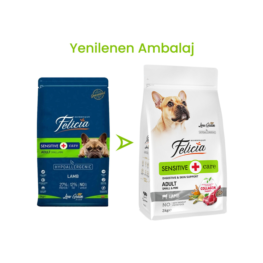 Felicia Hipoalerjenik Kuzulu ve Pirinçli Küçük Irk Düşük Tahıllı Yetişkin Köpek Maması 3kg