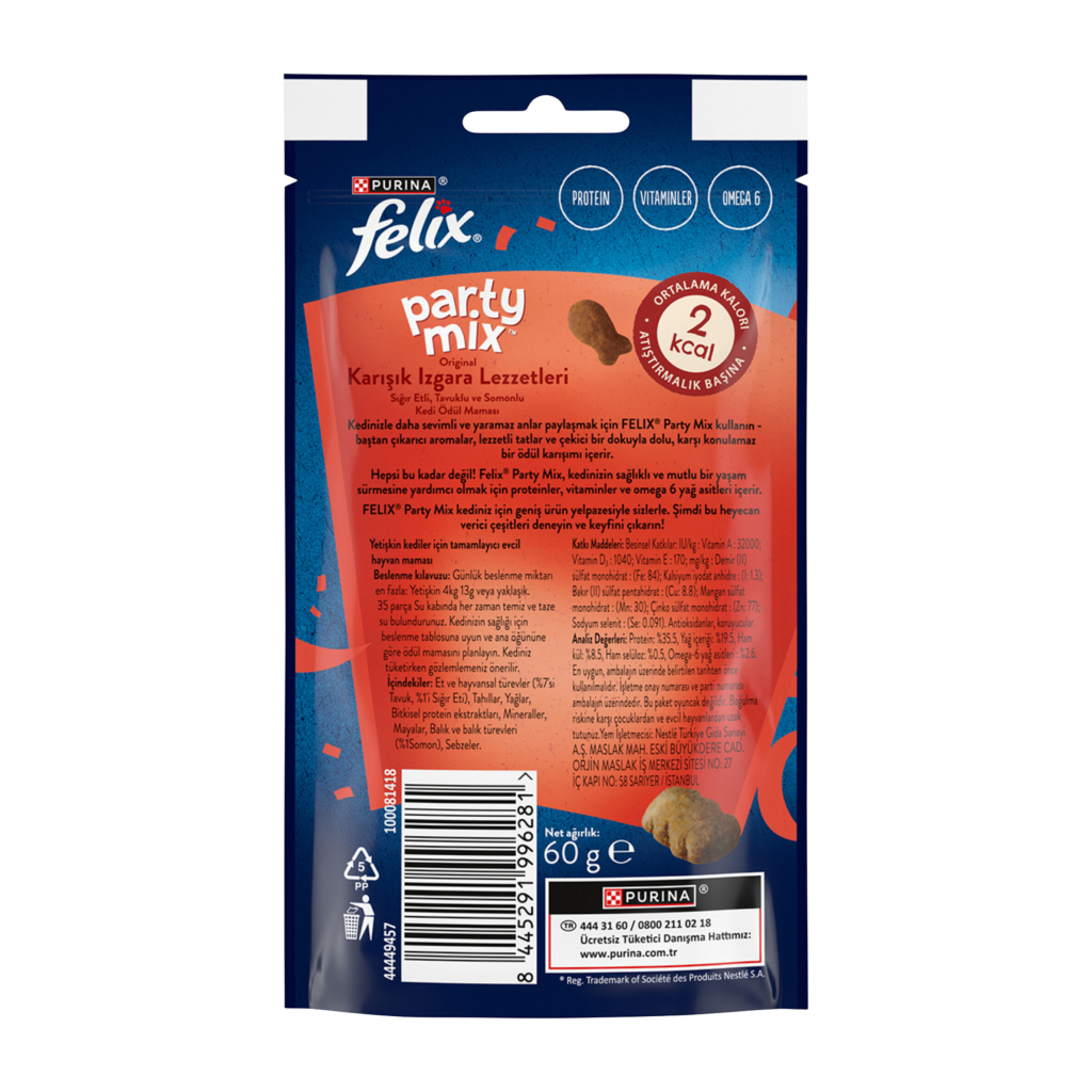 Felix Party Mix Original Karışık Izgara Lezzetleri Kedi Ödül Maması 60gr