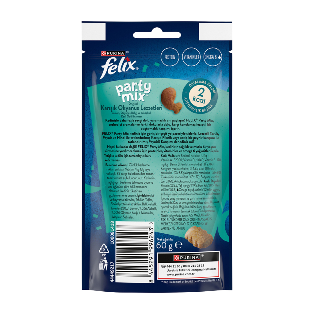 Felix Party Mix Original Karışık Okyanus Lezzetleri Kedi Ödül Maması 60gr