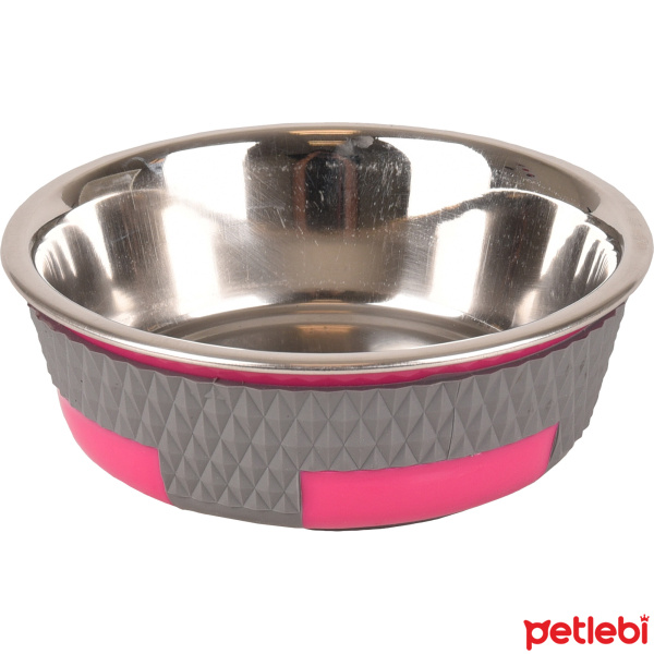 Flamingo Trimond Kedi ve Küçük Irk Köpekler için Çelik Mama ve Su Kabı 400ml 14cm (Gri/Pembe)