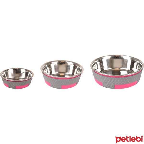 Flamingo Trimond Kedi ve Küçük Irk Köpekler için Çelik Mama ve Su Kabı 400ml 14cm (Gri/Pembe)