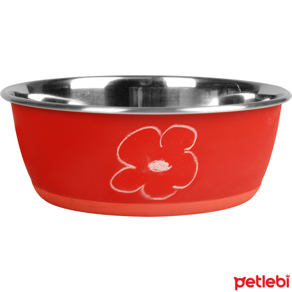 Flamingo Kediler İçin Üzeri Yazılabilir Çelik Mama ve Su Kabı 13cm 350ml (Kırmızı)