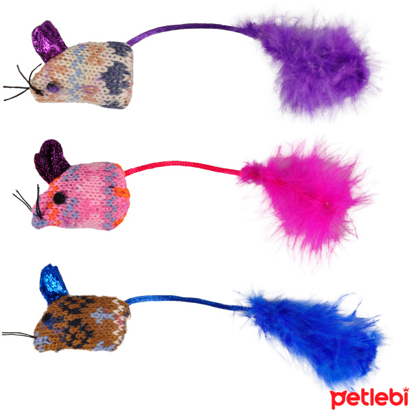 Flamingo Catnipli Tüylü Peluş Fare Kedi Oyuncağı 18cm (3'lü) (Karışık Renkli)