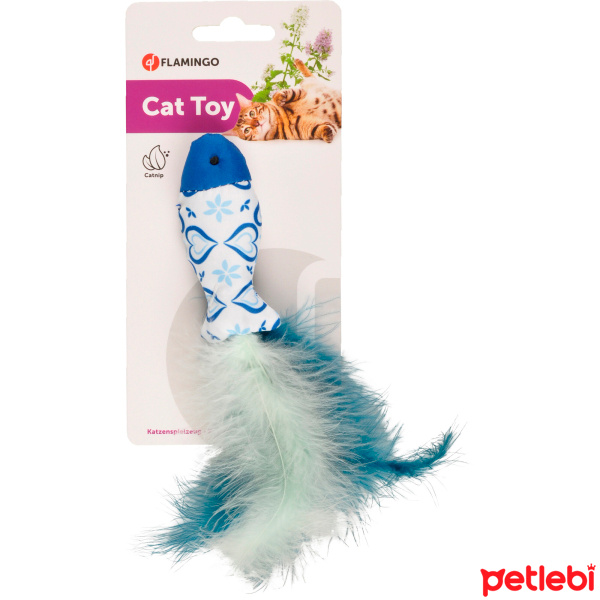 Flamingo Catnipli Tüylü Balık Kedi Oyuncağı 20cm (Mavi-Beyaz)