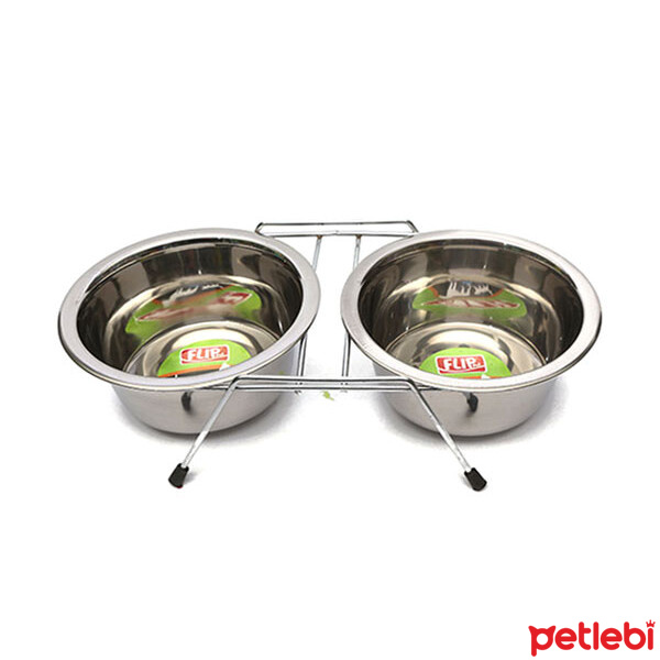 Flip Köpekler için Tel Ayaklı İkili Çelik Mama ve Su Kabı 2x480ml