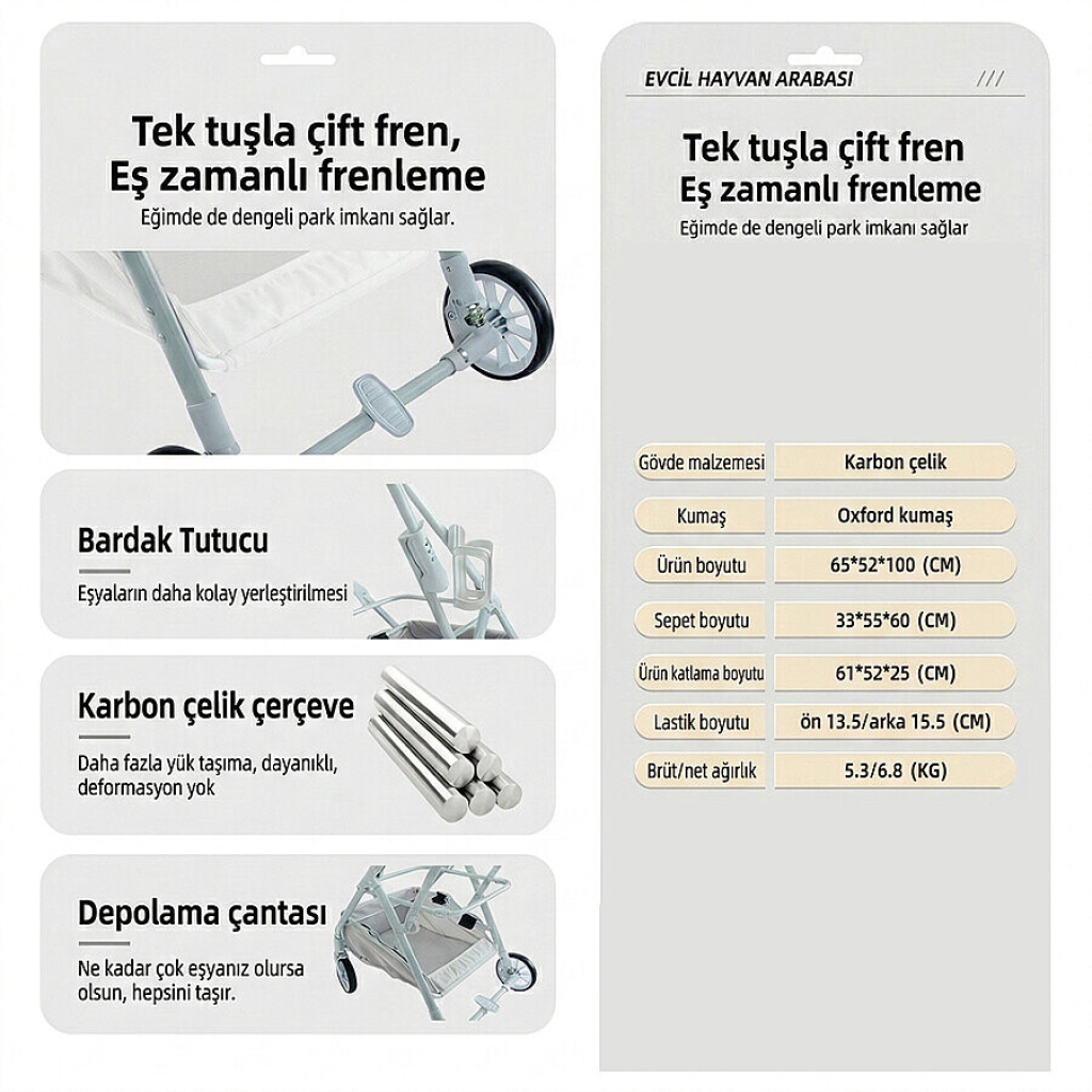 Flip Henan Benedict Kedi ve Küçük Irk Köpek Taşıma Arabası 52x65x100cm (Pembe)