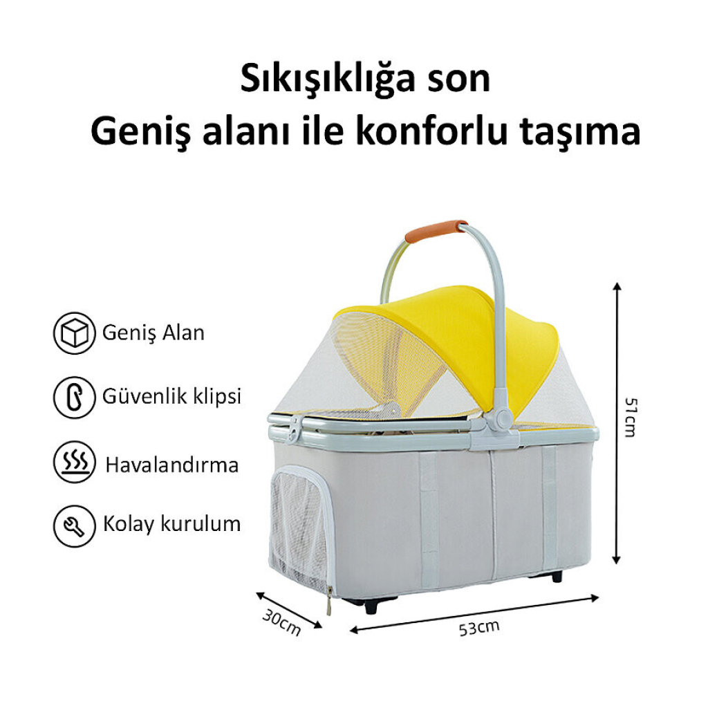 Flip Henan Benedict Kedi ve Küçük Irk Köpek Taşıma Arabası 52x65x100cm (Pembe)