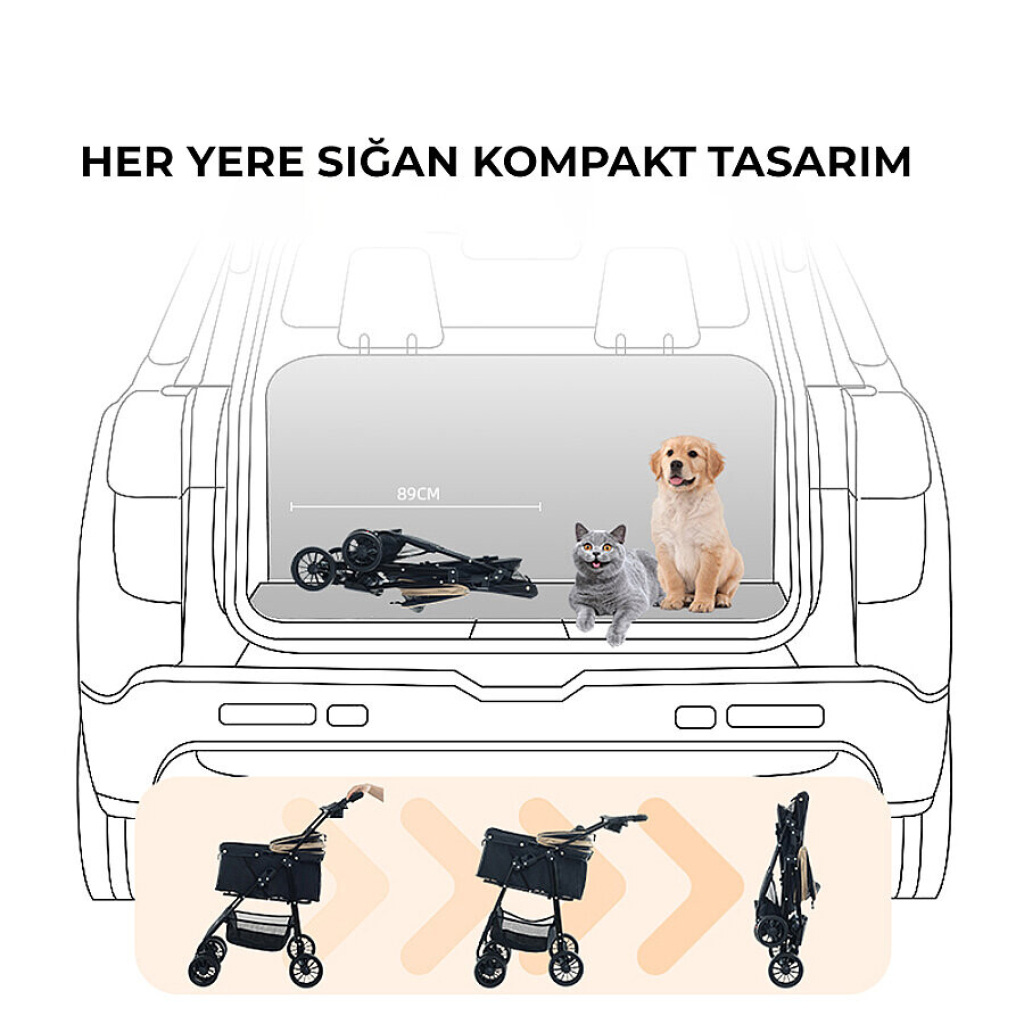 Flip Henan Benedict Kedi ve Küçük Irk Köpek Taşıma Arabası 45x63x93cm (Haki)