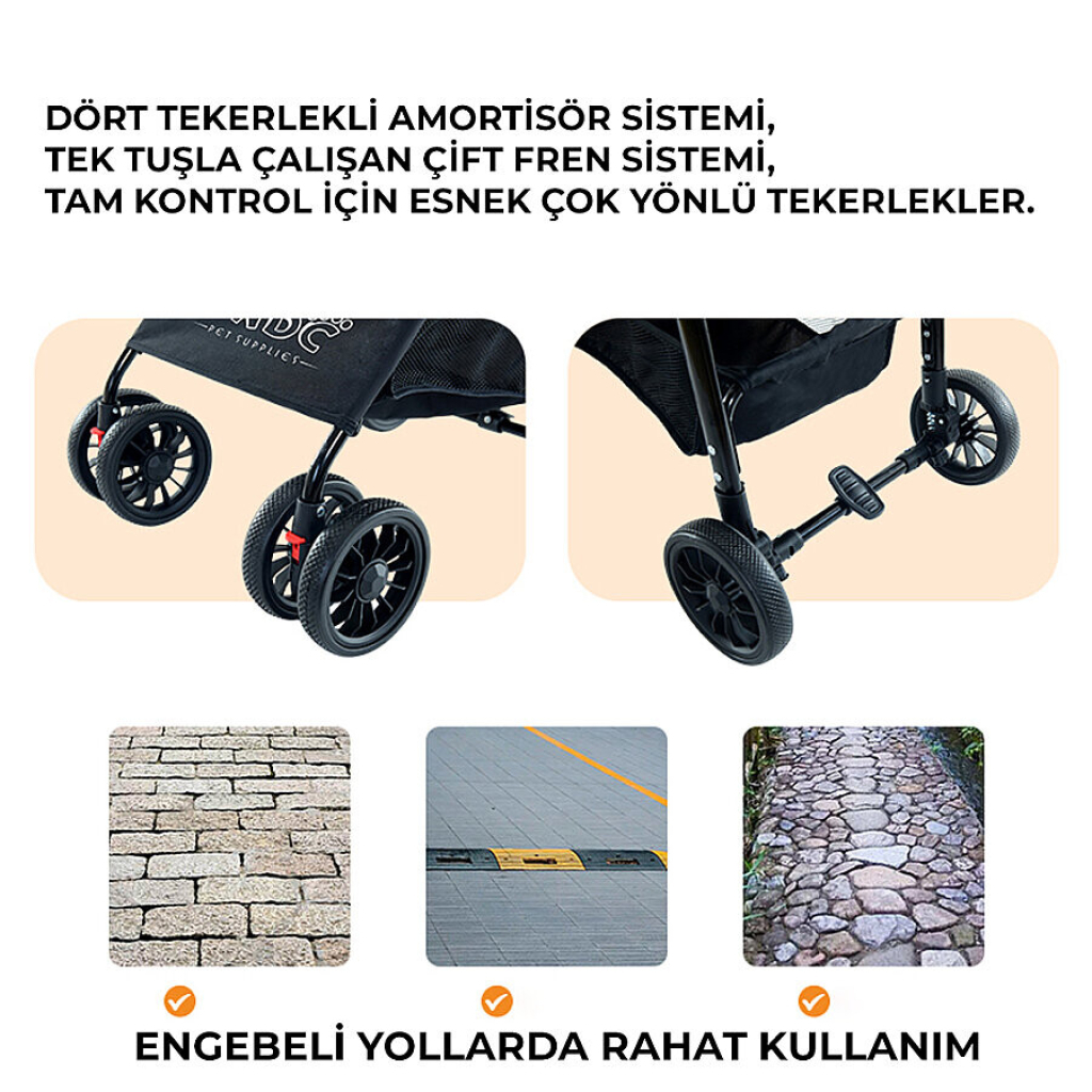 Flip Henan Benedict Kedi ve Küçük Irk Köpek Taşıma Arabası 45x63x93cm (Haki)