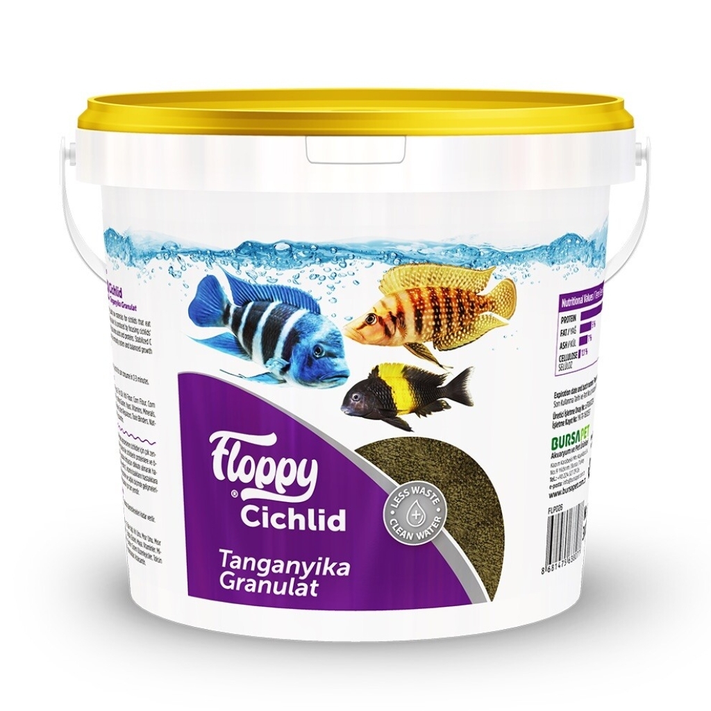 Floppy Tanganyika Cichlid Balıkları için Akvaryum Granül Yemi 3kg