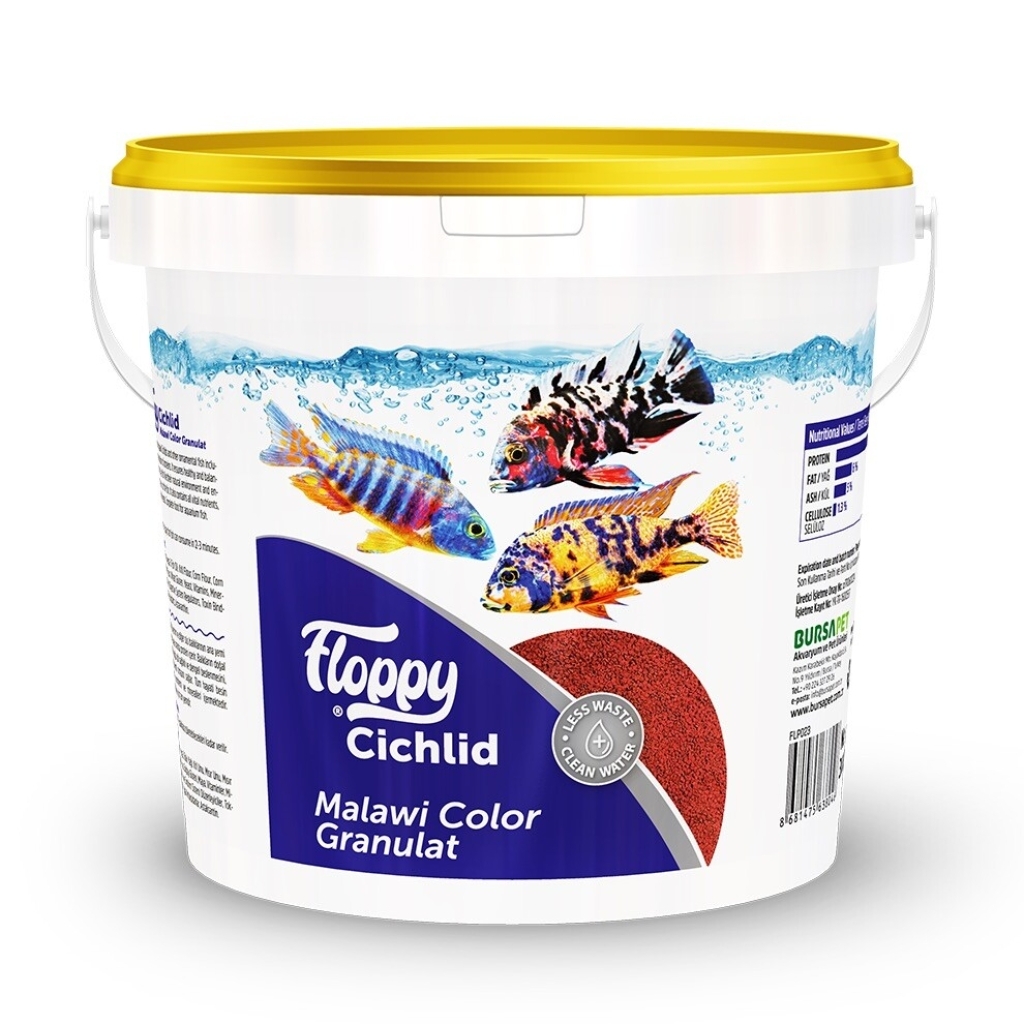 Floppy Malawi Color Cichlid Balıkları için Akvaryum Granül Yemi 3kg