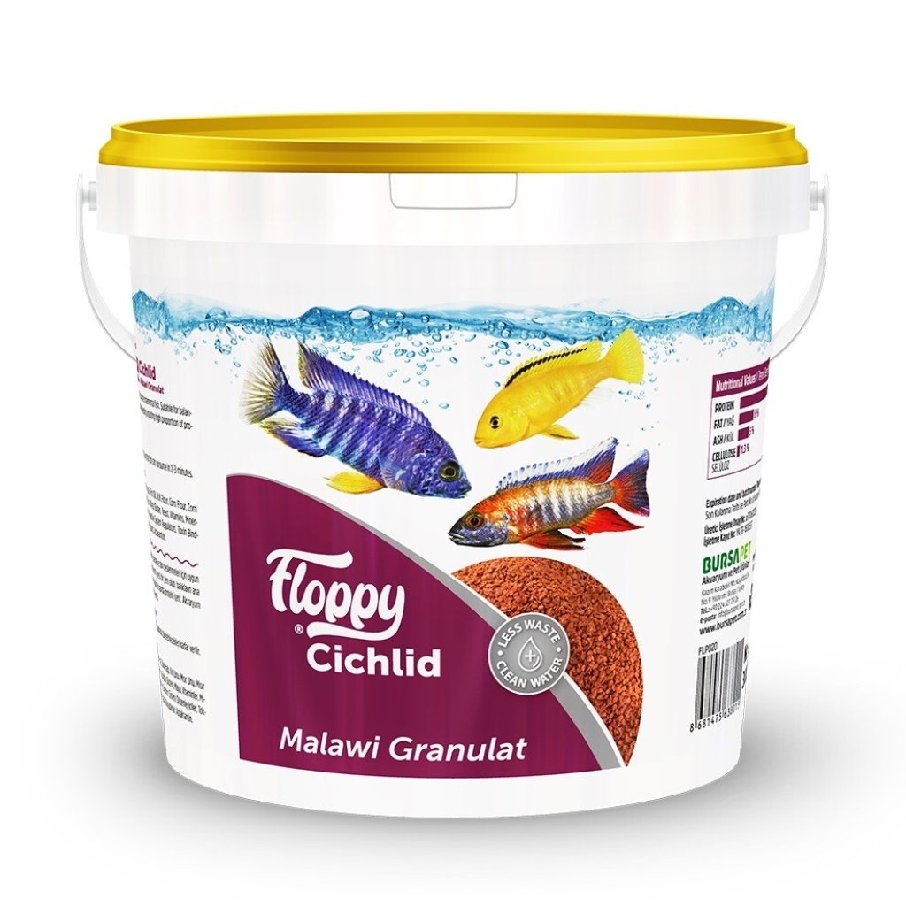 Floppy Malawi Cichlid Balıkları için Akvaryum Granül Yemi 3kg