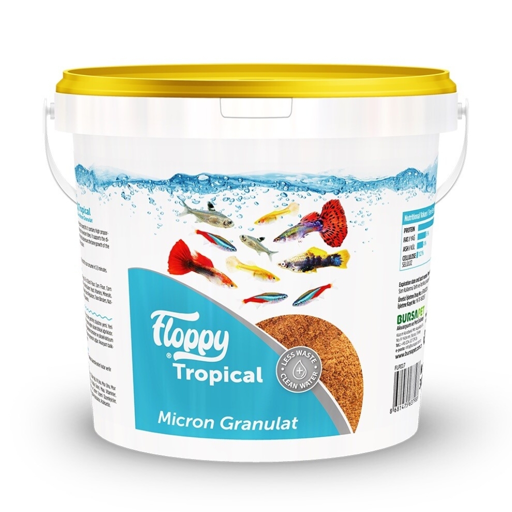 Floppy Tropical Micron Yavru ve Küçük Tropikal Balıklar için Akvaryum Granül Yemi 3kg