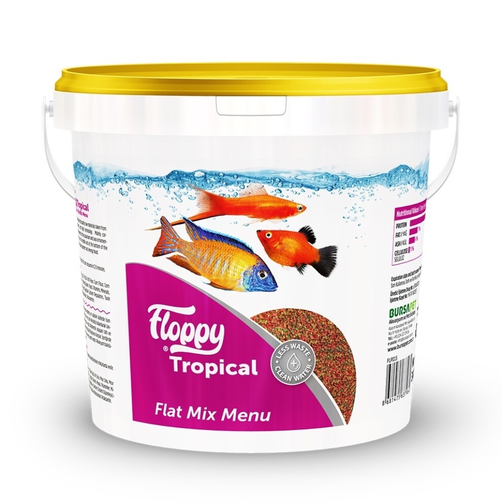 Floppy Tropical Flat Mix Menu Tropikal Balıklar için Akvaryum Granül Yemi 3kg