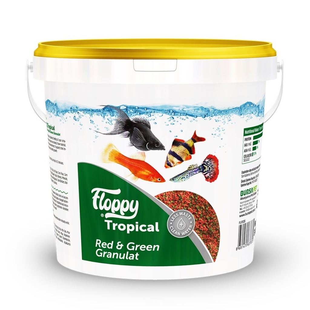 Floppy Tropical Red & Green Tropikal Balıklar için Akvaryum Granül Yemi 3kg