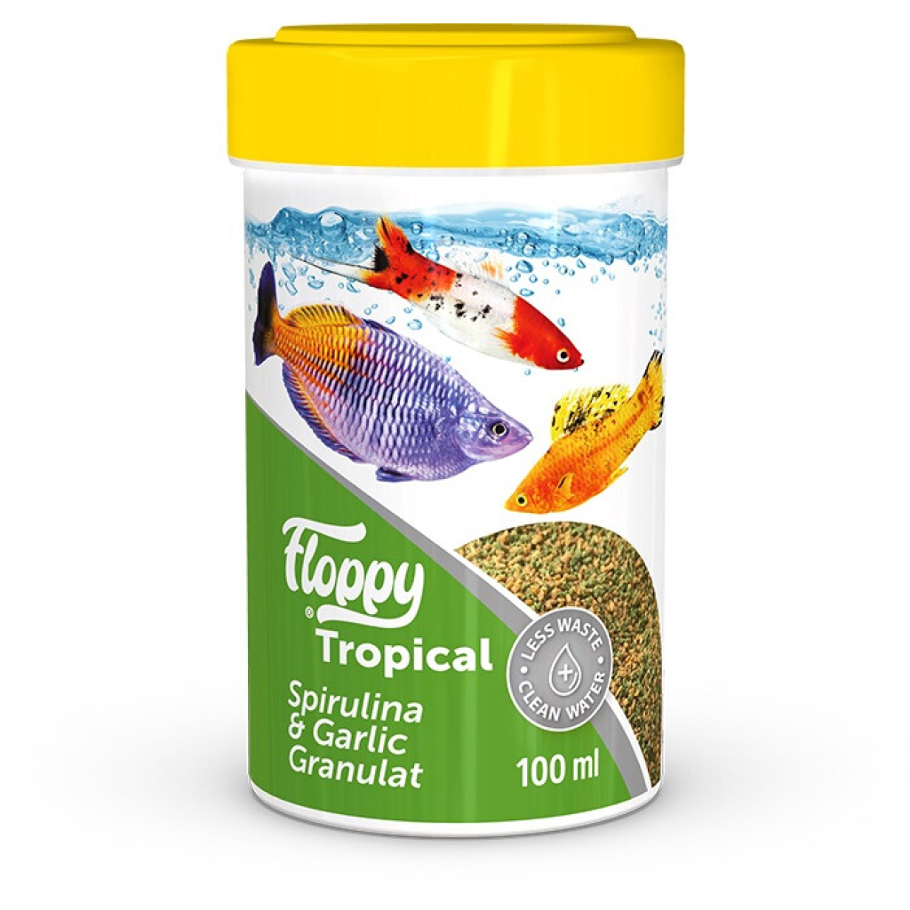 Floppy Tropical Spirulina & Garlic Tüm Süs Balıkları için Akvaryum Granül Yemi 100ml 45gr