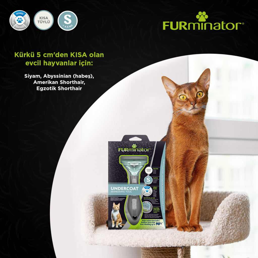 Furminatör Kısa Tüylü Kediler için Tüy Toplayıcı Kedi Tarağı 3,9cm [S]