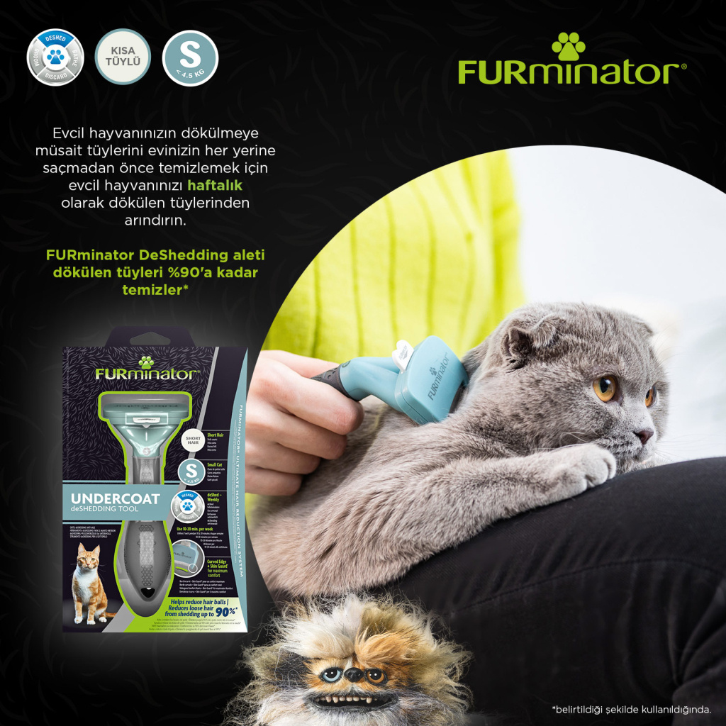 Furminatör Kısa Tüylü Kediler için Tüy Toplayıcı Kedi Tarağı 3,9cm [S]