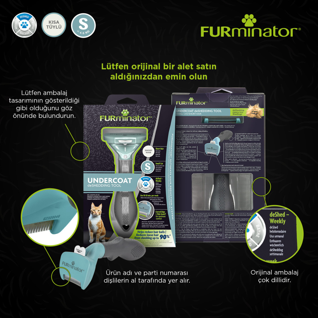 Furminatör Kısa Tüylü Kediler için Tüy Toplayıcı Kedi Tarağı 3,9cm [S]