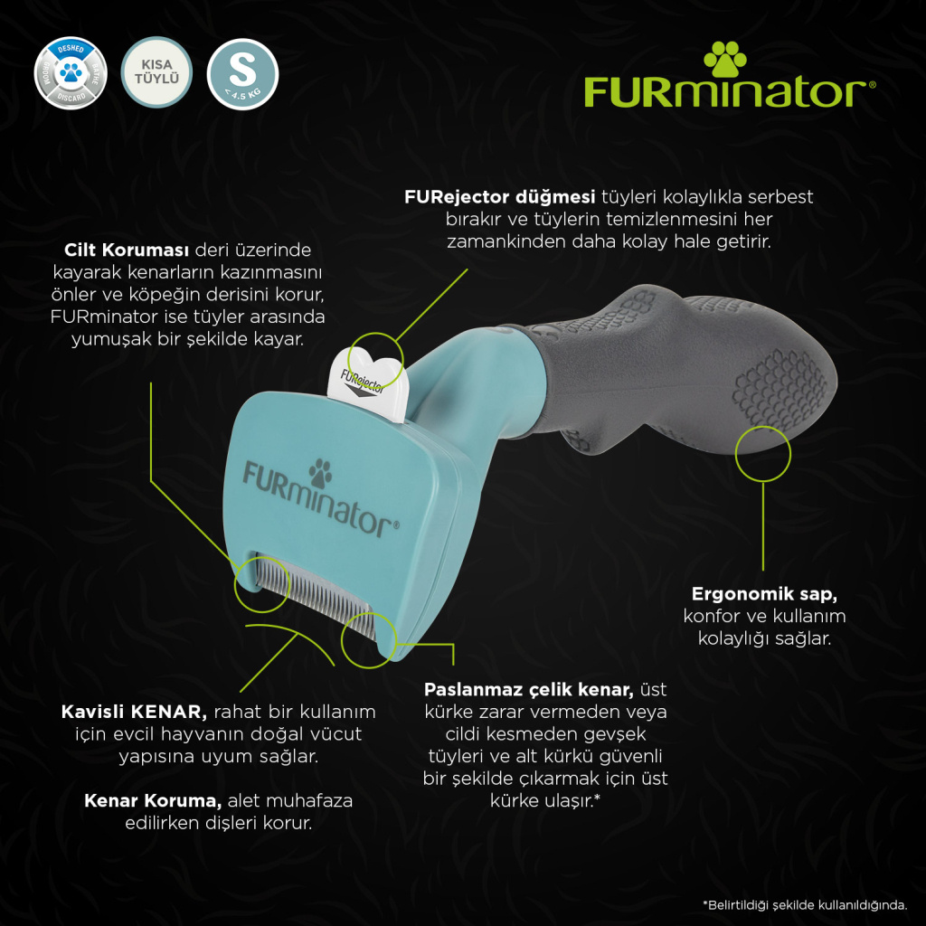 Furminatör Kısa Tüylü Kediler için Tüy Toplayıcı Kedi Tarağı 3,9cm [S]