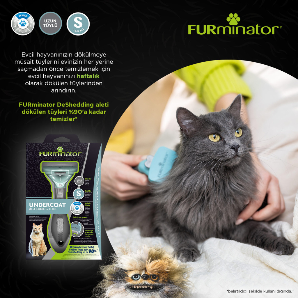 Furminatör Kısa Tüylü Kediler için Tüy Toplayıcı Kedi Tarağı 3,9cm [S]
