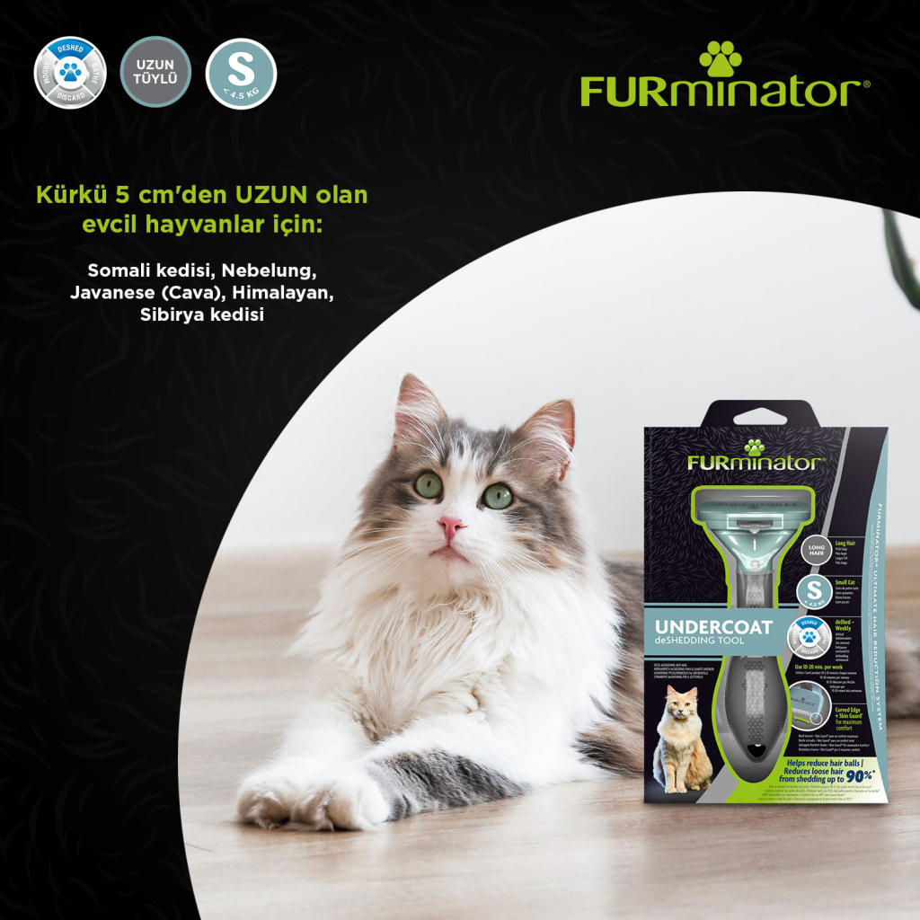 Furminatör Kısa Tüylü Kediler için Tüy Toplayıcı Kedi Tarağı 3,9cm [S]